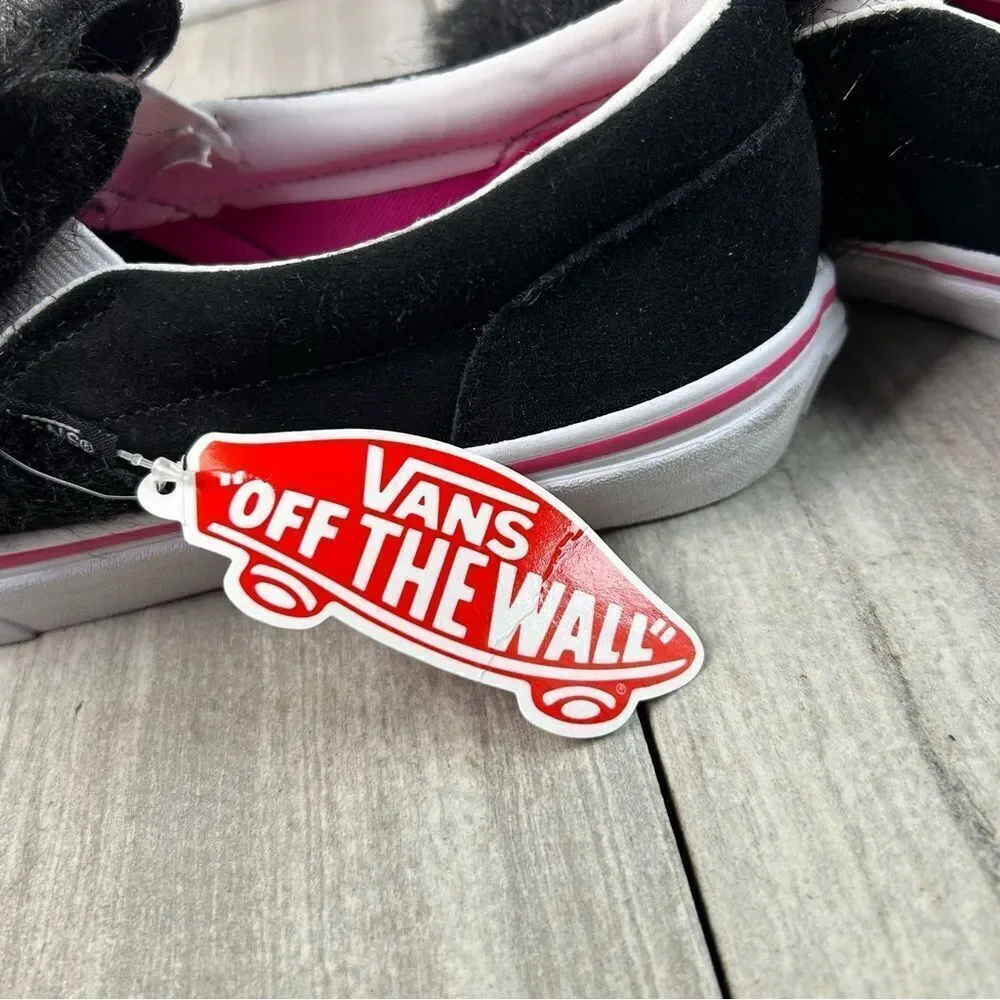 New Vans Slip On Fuzzy Monster Faux Fur Black Pink Shoes Youth Kids Size 5 - Picture 11 of 11